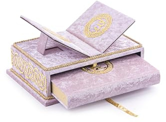 ihvan online, Ensemble cadeau du Saint Coran en arabe, Support de livre, Support de Coran de bureau, Rehal, Coffret recouvert de velours Rihal, Cadeaux islamiques décoratifs pour musulmans, Rose