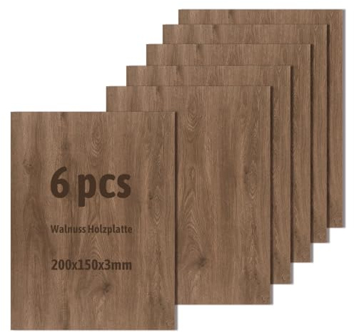 6 Stück Walnuss Holzplatte,Nicht-Sperrholzplatte,Unbehandeltes Bastelholz für Modellbau,Laserschneiden,Lasergravieren,Brandmalerei (200x150x3mm)