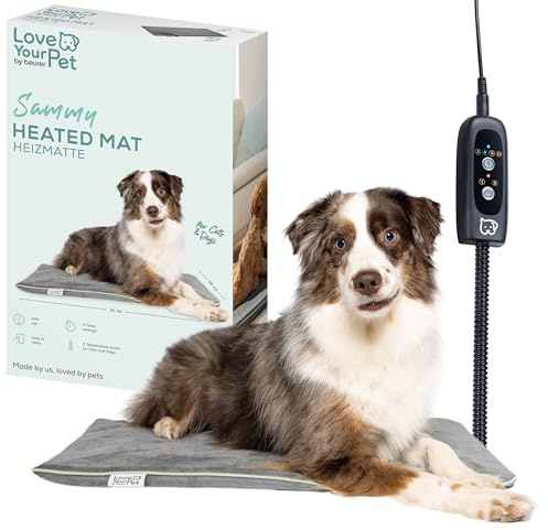 Beurer Love Your Pet Värmematta L ”Sammy” för hundar och katter, elektrisk värmematta med timer, stort hundtäcke, XXL värmematta tvättbar i 30 °C, reptålig och vattentät, 65 x 50 cm