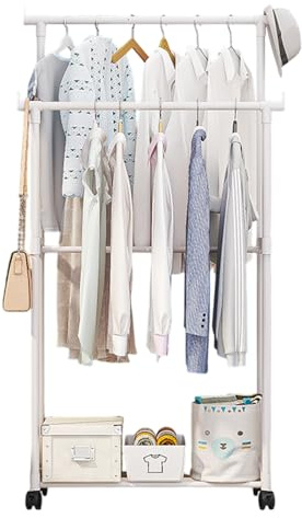 Vgvgaj Portant a Vetement Double avec Roulettes 130x60cm PP en acier au carbone organiseur de vêtements avec Support pour Support à Chaussures des Cintres Chemises Pantalons Vestes Fines