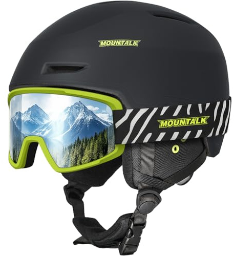 MOUNTALK Ski Helmet and Goggles for Men, Women & Kids - Lightweight in-Mold Snowboard Helmet with Adjustable Venting & OTG Anti-Fog Goggles - All-Weather Silver Mirror Lens - ASTM Certified,Black,M