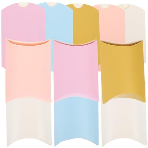FIXOSHEE 100 Stück Papier Faltschachtel Kissenform Candy Treats Box Süßigkeiten Verpackung Hochzeit Party Dekoration in Lila Gold Blau Weiß Je
