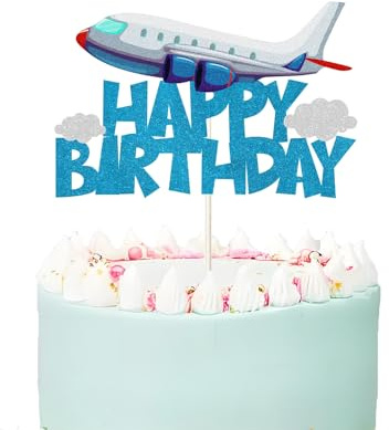 1Pcs Airplane Happy Birthday Cake Topper Plane Travel Airman Glitter Clouds Cake Topper Decoration for Airplane Travel Theme Party Birthday Party Supplies