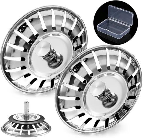 Upgraded Kitchen Sink Plug Strainer Stainless Steel Strainers Sink Plugs Replacement Drain Stopper for Food/Hair Catcher - UK Sinks Hole Diameter 80mm (2 Pack)