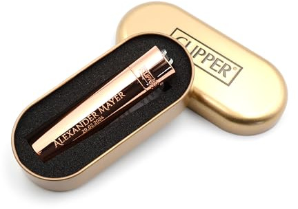 Clipper Feuerzeug mit Gravur – Personalisierbares Metallfeuerzeug in Geschenkbox – nachfüllbar – für Männer & Frauen – Individuelles Geschenk zu Geburtstag, Weihnachten, Hochzeit – Farbe Rosègold