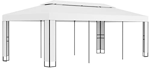 Tente de garage pavillon avec double toit, 3 x 6 m, blanc, pour l'extérieur, stable et robuste