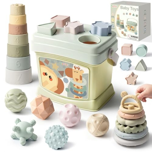 Vanplay Babyspielzeug ab 6 Monate, Montessori Spielzeug Baby 4 IN 1 Motorikspielzeug, Stapelbecher, Stapelturm, Sensorik Bälle, Baby Geschenk für 6-12 Monate Mädchen Junge