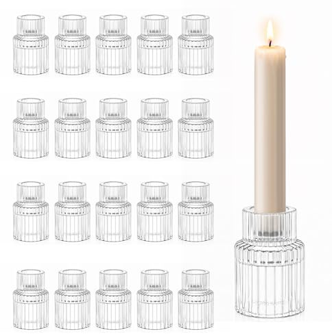 20er-Packung kleine, durchsichtige Kerzenhalter aus Glas für Spitzkerzen, ideal als Tischdekoration für Hochzeiten, Ostern, Kirche, Esszimmer oder Wohnzimmer.