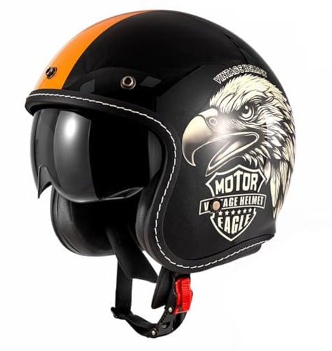 Mezzo Caschi Motociclista Retrò Caschi Moto Jet E Demi-Jet Con Visiera Parasole Casco Scodella Portatile ECEDOT Omologato Casco Ciclomotore Elmetto Scooter Per Uomo Donna 2,M:57-58CM