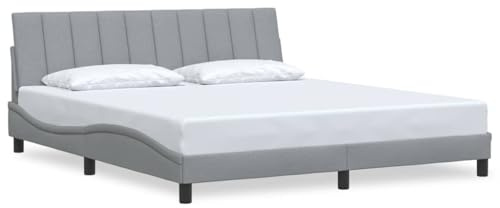 XHNIFBN Bettgestell Hanko 180x200 cm Hellgrau, Lattenrost, Wellendesign, Stoff, Kopfteil, Metall, Schlaf- & Gästezimmer
