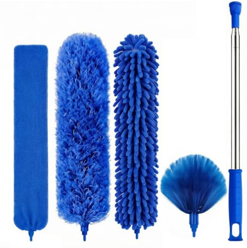 5 Pack Extendable Duster Kit, Telescopic Long Handle, Bendable Microfiber, for High Ceilings, Ceiling Fans, Blinds, Furniture and Hard-to-Reach Areas
