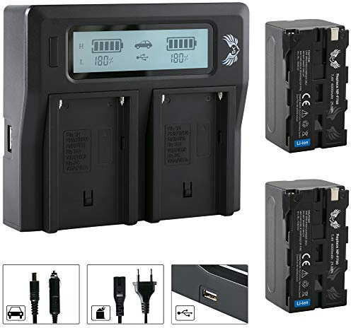 2X SK Akku Ersatz für Sony NP-F750 |- 4000mAh -| + LCD Dual Charger für Sony Akku NP-F550 NP-F730 NP-F960 NP-F970 NP-F980 / Blitzgeräte Videoleuchten