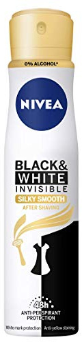 NIVEA Black & White Silky Smooth Anti-Perspirant Spray (250ml), 72hr Anti-Sweat Women's Deodorant Spray, No Stains on Black and White Clothes, Ideal after Shaving (Pack of 6)