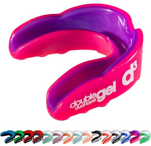 D3 Protector Bucal De Gel Doble Con Funda, Para Boxeo, Artes Marciales, Rugby, Judo, Karate, Hockey, Adultos (12+), Rosa/Morado