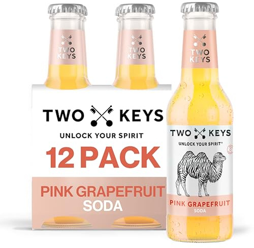 TWO KEYS Pink Grapefruit Soda 12 X 200ml - Premium Tonic Mixer | Low Calorie Perfect Paloma Mixer for Tequila, Mezcal, Gin, Vodka, Rum Cocktails | No Artificial Colours or Flavours