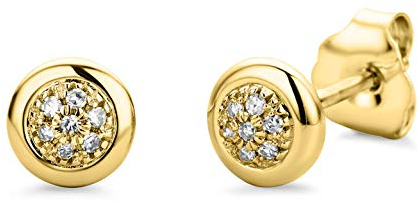 Orovi – Ohrringe aus 9 Ct Weißgold/Gelbgold (375) mit 14 nat. Diamanten im Pavé Brillantschliff (0.03 Ct) – Ohrstecker Gold Damen in Krappenfassung – Damenschmuck allergenfrei & handgemacht (5.5 mm)