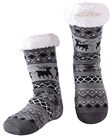 Hisonwel Calze da Casa Uomo, Calze Antiscivolo Calzini a Pantofola invernali, Calzini Termici Caldi Pile, Calze Termiche Natalizie, Calzettoni Morbidi per Casa Regalo Natale