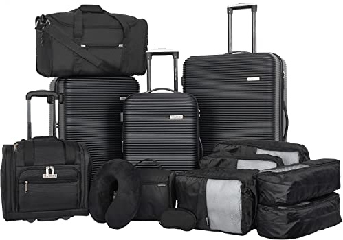 Travelers Club 14 Piece Riddock Luggage and Travel Accessories Set, Black