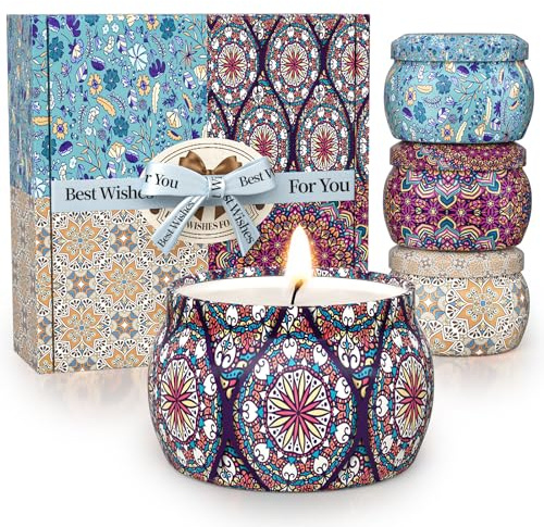 TranquilBliss Scented Candle Set, 4 Pack Soy Wax Candles, 120H Burn Time, Ideal Gifts for Women, Birthday Presents