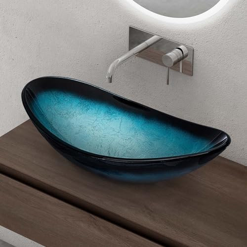 doporro Waschbecken Glas Aufsatzwaschbecken BxTxH: 53,5x35,5x16cm in Blau Waschplatz Handwaschbecken Waschtisch Minerva08