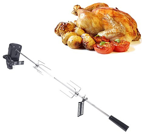 WEIGR Spiedino girevole elettrico, in acciaio inox, girarrosto girevole per barbecue, set di accessori per griglia a sfera, 220 – 240 V, spina europea con cavo da 120 cm, per famiglie, picnic,