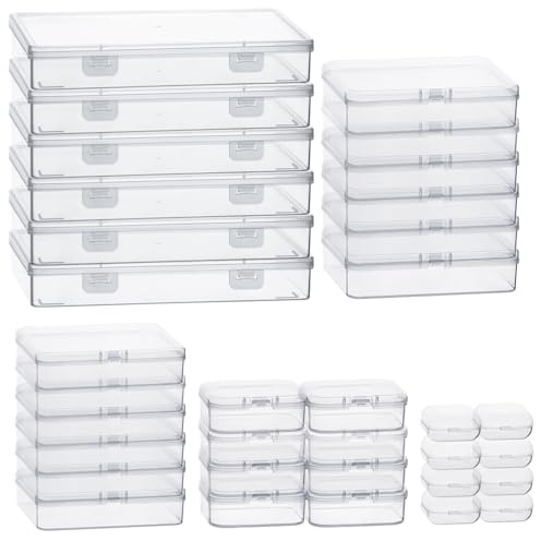 RETON 36 Stück gemischte Größen, Kunststoff, rechteckig, transparent, Aufbewahrungsbox, kleine Kunststoffbehälter mit Scharnierdeckel für kleine Gegenstände, Bastelaufbewahrung, Perlen-Boxen für
