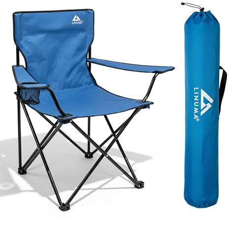 LINUMA Sedia pieghevole da campeggio, da pesca, con portabevande e borsa per il trasporto, pieghevole, da giardino, pieghevole, da pesca (1, blu)