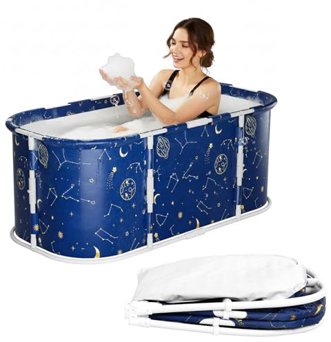 Vasca da bagno pieghevole portatile per adulti, vasca da bagno pieghevole da 119 cm, vasca da bagno per doccia calda e bagno di ghiaccio, vasca da bagno pieghevole autoportante, soluzione per viaggi