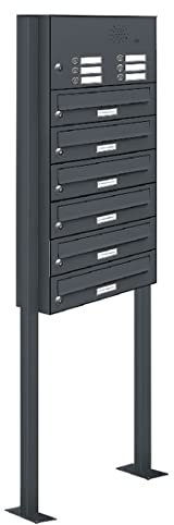 AL Briefkastensysteme 6er Standbriefkasten in Anthrazitgrau RAL 7016 mit Klingel als 6 Fach Briefkastenanlage in Postkasten Briefkasten modern