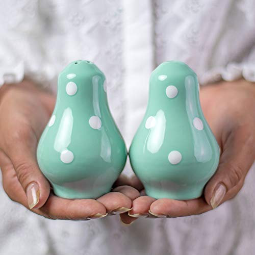City to Cottage® - Salzstreuer und Pfefferstreuer Set | Türkis und Weiß | Polka Dots | Handgemacht | Salz und Pfeffer Streuer | Keramik Geschirr Set
