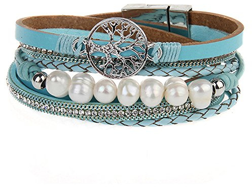 Cheerlife Damen Wickelarmband mit Perlen Strass Flechtelement Lebensbaum Anhänger Magnetverschluss Armband