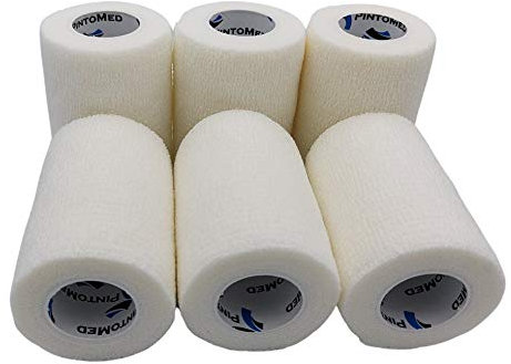 BENDAGGIO COESIVO - BIANCO garza elastica, 6 rotoli x 7.5 cm x 4.5 m autoadesiva flessibile bende, qualità professionale, primo soccorso - Wrap Cohesive Bandage - Confezione da 6