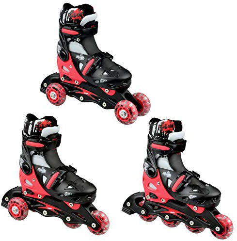 RAVEN 3in1 Inline Skates Triskates Rollschuhe Inliner für Kinder Mädchen Jungen verstellbar (Singer Black/Red, 29-32 (18cm-20cm))