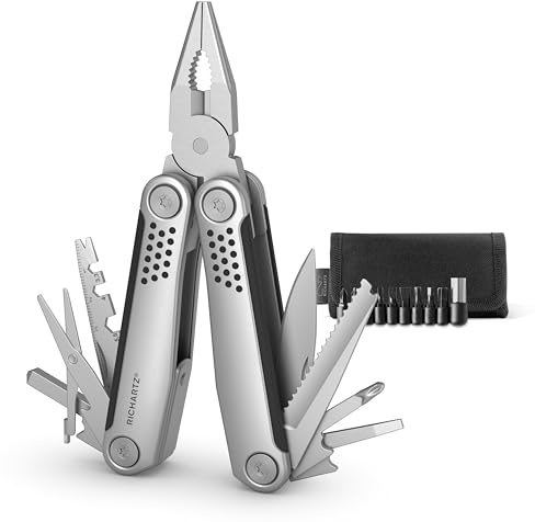 RICHARTZ STRUKTURA tool 25+ | Multitool mit 25 Funktionen | matt gestrahlter Edelstahl | | ergonomische Kunststoff-Griffzonen | Multitool Werkzeug mit Arretiersystem | Werkzeug Tool