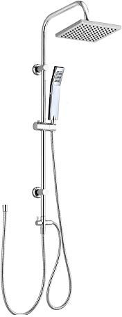 Square Chrome Overhead Rain Shower Kit Dual Rigid Riser Rainfall Head and Hand Held Shower Twin Bath Set for Bathroom, Stainless Steel, with Fittings