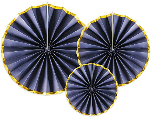 Dekorative Rosetten, 3 Stück, Marineblau mit Gold, 23-40 cm, Papierrosetten RPK19-074