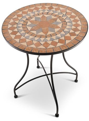 RABURG Mayla Mosaik-Gartentisch, rund, 60 cm Ø, Metall, Orange/Beige/Grau | Mosaikmuster, mediterranes Flair, liebevolle Handarbeit, für Garten, Balkon und Terrasse