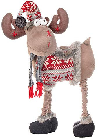 SPRINGOS Weihnachtsfigur Rentier Elch Teleskopbeine höhenverstellbar von 72 bis 100 cm niedlich mit Mütze und Schal Weihnachtsdekoration (Kleidung rot, grau, weiß, 72-100 cm)
