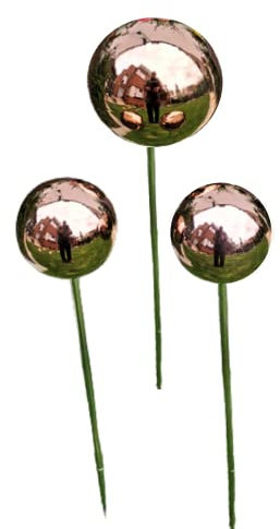 Jürgen Bocker Garten-Ambiente Rosenkugel 3er Set 15-10-10 cm Edelstahl golden Rose poliert mit Stab 80 cm