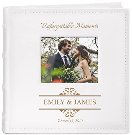 Maverton Slip-In Photo Album for couples - Engravable cover with a photo frame- White leatherette- 100 pages to fill in with 200 images- Personalized album for parents - christmas gifts - moments