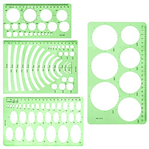 Kreisschablone Set Ovale Lineale Geometrisches Zeichnung Messschablonen für Schule Büro Gebäude 4 Stück Transparent Grün