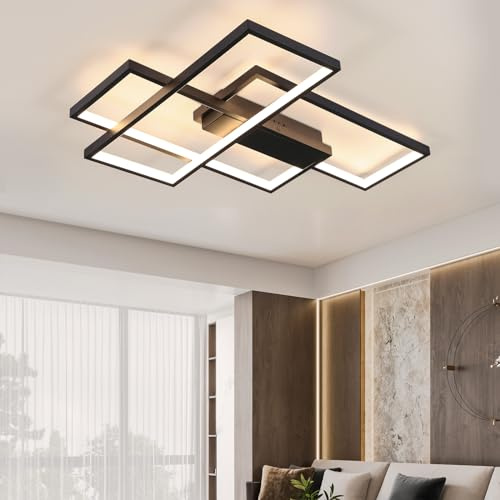 GBLY Deckenlampe LED Deckenleuchte Wohnzimmer 67cm Wohnzimmerlampe | Schwarz Schlafzimmerlampe Modern 35W Schlafzimmer Deckenbeleuchtung Warmweiß Küchenlampe Groß Flurlampe Küche Flur Esszimmer