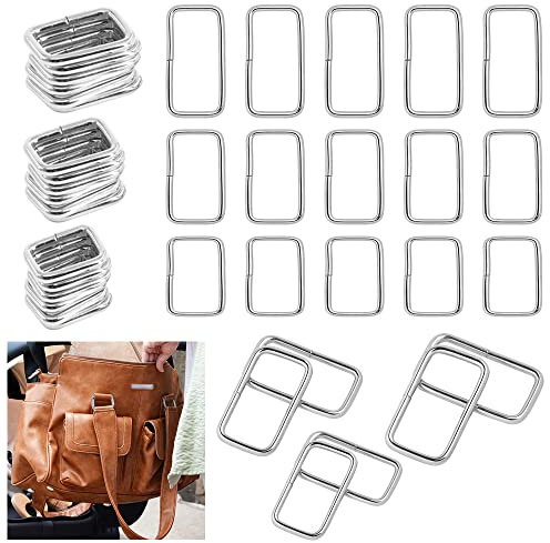 RMENOOR 60 Stücke Rechteckringe Metall Quadrat Ringe 3 Größen Gurtversteller Rechteckschnalle Schlaufenringe Vierkantring Taschenringe Silber Quadratischer Metallring für Rucksäcke (25/32/38 mm)