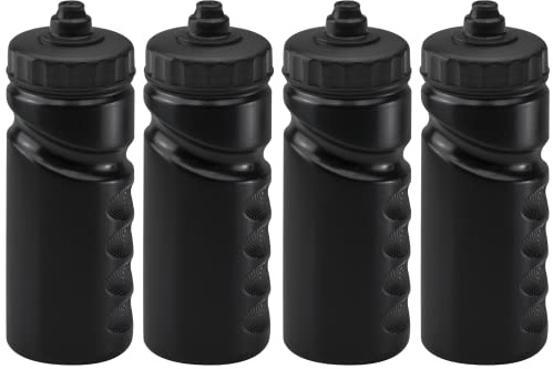 Foxberry 500ml Reusable Water Bottles - 4 Pack - Hands Free Lid - Spill Proof and Leak Proof Spout - BPA Free - Dishwasher Safe - Kids - School - Sports - Clubs (All Black)