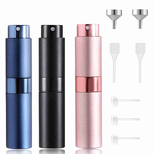 8ML Atomizer Perfume Spray Bottle for Travel, 3Pcs Mini Fine Mist Travel Perfume Spray Bottles Empty Refillable Cologne Dispenser, Perfume Atomisers Refillable for Outdoor Traveling(Black Pink Blue)