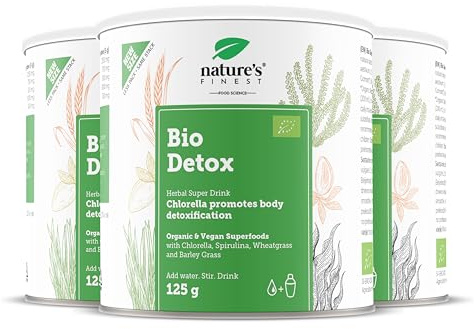 Nature's Finest BIO Detox, Mélange Superfood 125 g (Lot de 3) | Mélange superfood bio : herbe de blé, orge, spiruline, chlorelle et lucuma - poudre verte pour jus, smoothies et thés