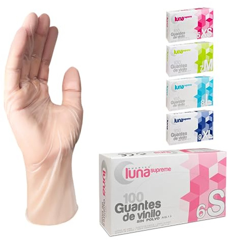 MUNTRADE Guantes Vinilo Talla S 100 unidades | Guantes Desechables Transparentes Sin Polvo y Sin Látex