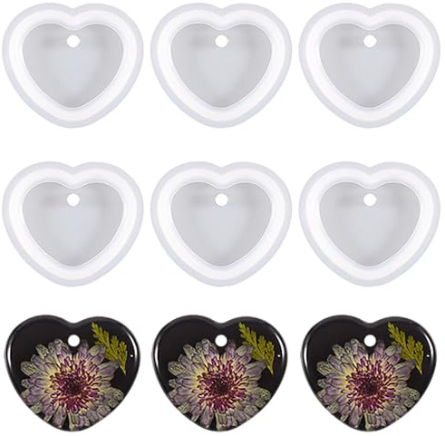 Nifocc 6 stampi a forma di cuore in silicone a forma di cuore, in resina epossidica, a forma di cuore, in silicone, con fori per fai da te, stile 2