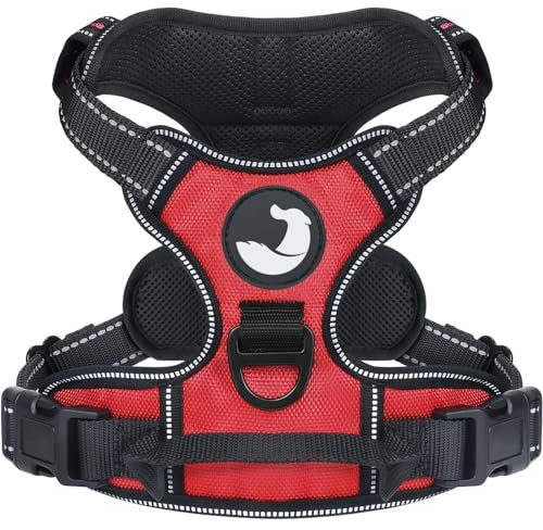 Joytale Dog Harness Medium No Pull Harness for Dogs with 2 Leash Clips, Adjustable Soft Padded Dog Harness Reflective with Easy Control Handle for Walking and Training, Red, M