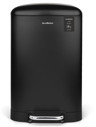 Les Collectors - Papelera de cocina con pedal de acero inoxidable n.º 505, color negro, capacidad 20L, cubo interior extraíble acabado mate, resistente, cierre de tapa silenciosa